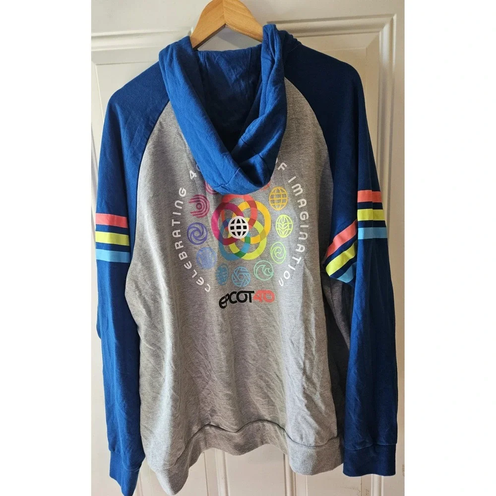 Disney EPCOT 40th Anniversary Hoodie 2022 XXL 2XL Zip Up Figment Gray Blue